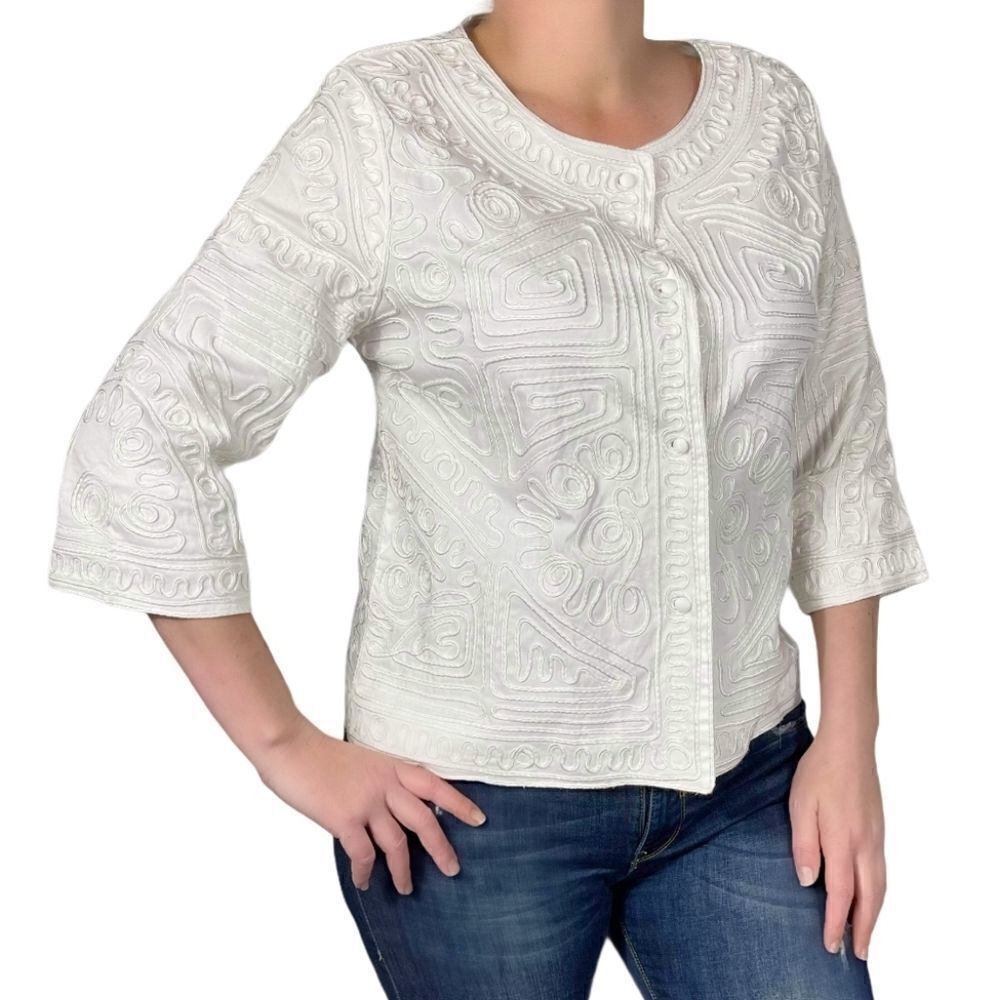 Joni B. White Textured Print 3/4 Sleeve Jacket